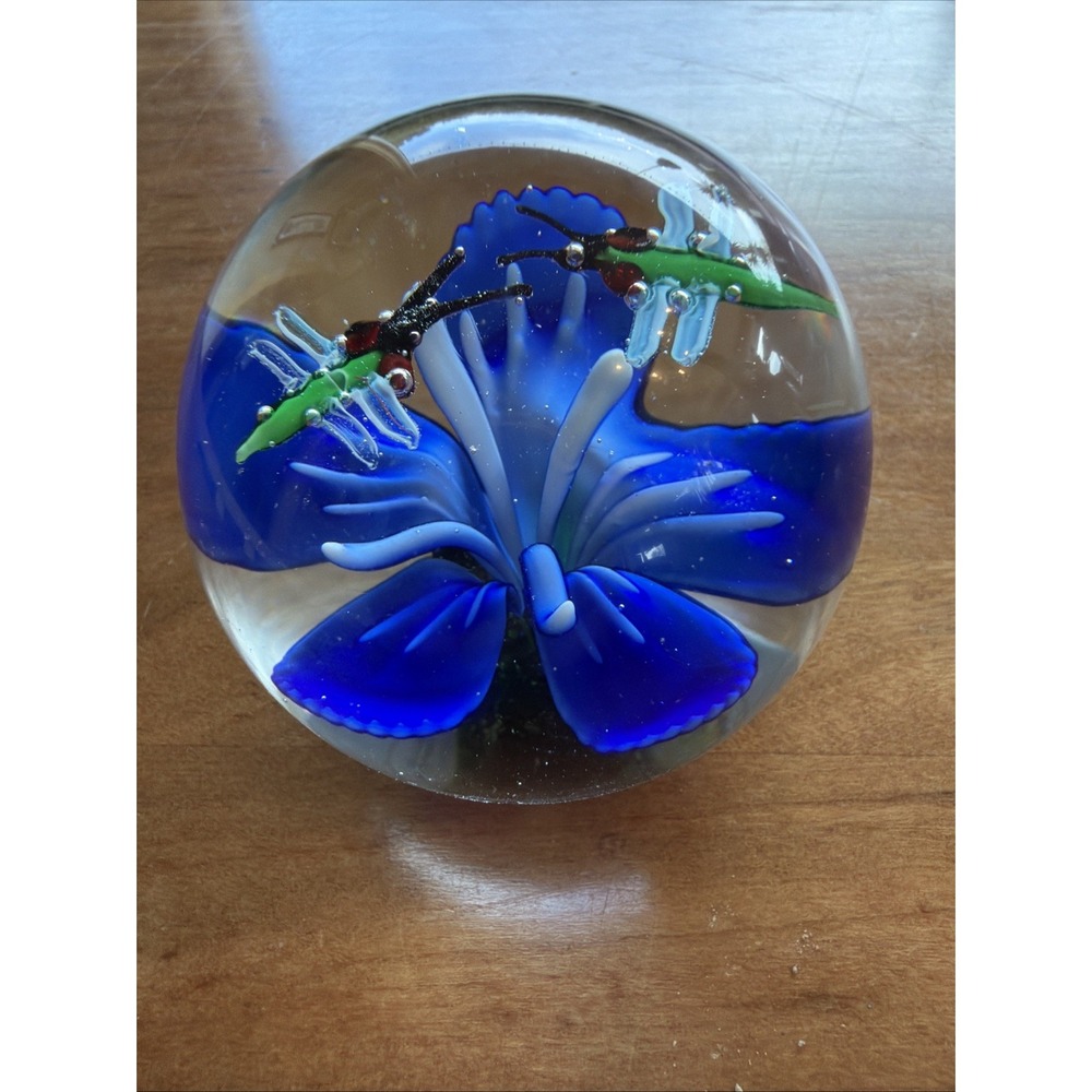 Dynasty Gallery Heirloom Collection Blown Glass Paperweight Dragonflies